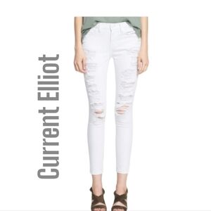 CURRENT ELLIOT  the stilleto white tattered distressed jeans size 25